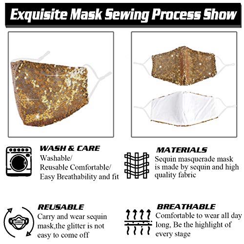 Sparkly Sequin Face Mask with Adjustable Ear Loops for Women, White Sparkly Sequin Face Mask with Adjustable Ear Loops for Women, White